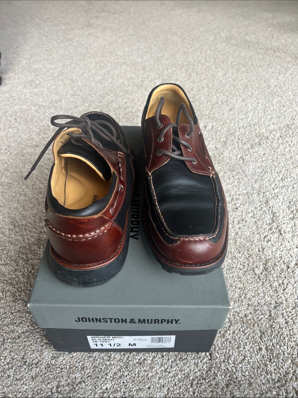 Johnston & Murphy Men’s Black and Brown Leather Boat Shoes
